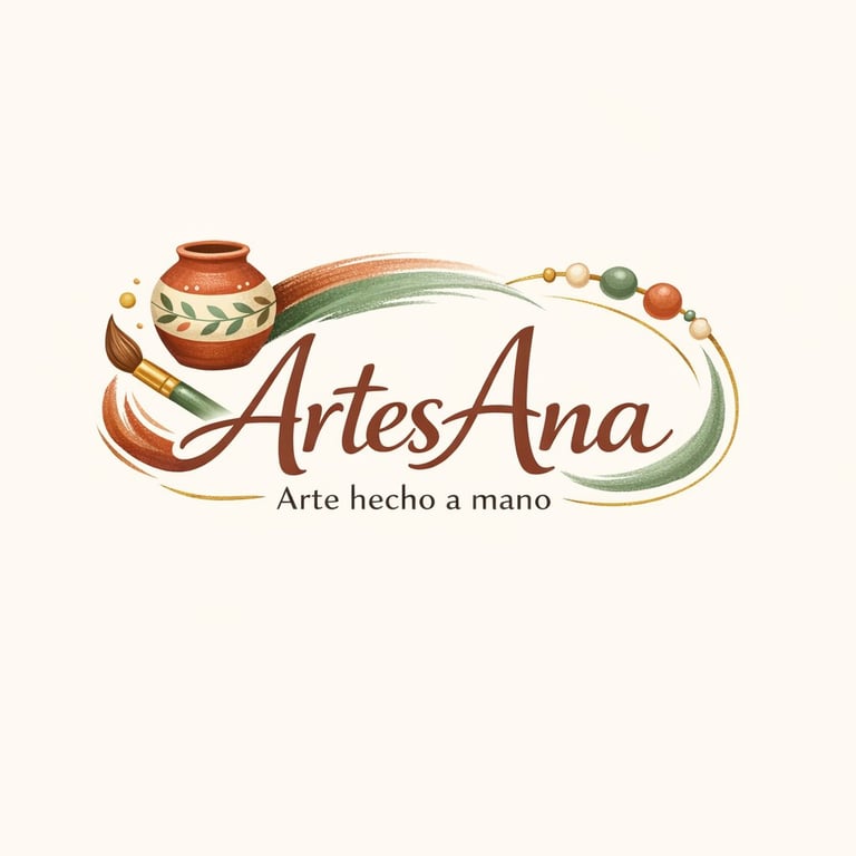 ArtesAna logo featuring handcrafted pottery and beads with tagline Arte hecho a mano
